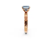 Solitaire Engagement Ring Setting for Fancy Blue Asscher Cut Center with XO Engraved Band and Prong Head in Rose Gold