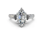 Solitaire Engagement Ring Setting for Marquise Center with Pave Cathedral Shoulders and Prong Head in White Gold