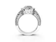 Milgrain Halo Engagement Ring Setting for Heart-Shaped Center with Pave Band and Prong Head in Platinum