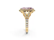 Double Halo Engagement Ring Setting for Fancy Pink Marquise Center with Narrow Pave Split Shank and Prong Head in Yellow Gold