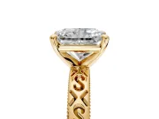 Solitaire Engagement Ring Setting for Radiant Cut Center with Scrollwork Band and Prong Head in Yellow Gold