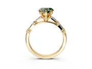 Baguette Engagement Ring Setting for Fancy Green Heart-Shaped Center with Alternating Bar-Set Band and Prong Head in Yellow Gold