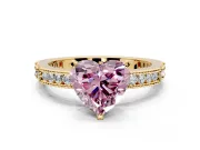 Solitaire Engagement Ring Setting for Fancy Pink Heart-Shaped Center with Milgrain-Edged Pave Band and Prong Head in Yellow Gold