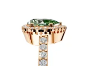 Halo Engagement Ring Setting for Fancy Green Pear-Shaped Center with Inner Milgrain Border and Prong Head in Rose Gold