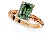 Solitaire Engagement Ring Setting for Fancy Green Emerald Cut Center with XO Engraved Band and Prong Head in Rose Gold