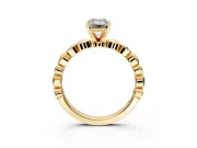 Solitaire Engagement Ring Setting for Emerald Cut Center with Beaded Bezel Station Band and Prong Head in Yellow Gold