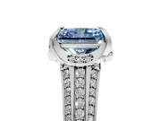 Solitaire Engagement Ring Setting for Fancy Blue Radiant Cut Center with Accented Split Shank and Prong Head in Platinum