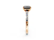 Baguette Engagement Ring Setting for Fancy Black Princess Cut Center with Alternating Bar-Set Band and Prong Head in Rose Gold