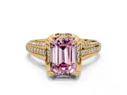 Solitaire Engagement Ring Setting for Fancy Pink Emerald Cut Center with Accented Split Shank and Prong Head in Yellow Gold