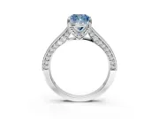 Solitaire Engagement Ring Setting for Fancy Blue Cushion Cut Center with Milgrain-Framed Pave Band and Prong Head in Platinum