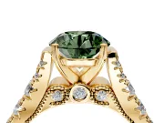 Solitaire Engagement Ring Setting for Fancy Green Round Cut Center with Pave Cathedral Shoulders and Prong Head in Yellow Gold