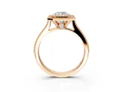 Halo Engagement Ring Setting for Radiant Cut Center with Milgrain Pave Band and Bezel Head in Rose Gold