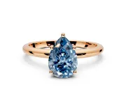 Hidden Halo Engagement Ring Setting for Fancy Blue Pear-Shaped Center with Thin Round-Wire Band and Prong Head in Rose Gold