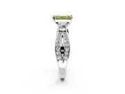 3 Stone Engagement Ring Setting for Fancy Yellow Emerald Cut Center with Pave Twist Band and Prong Head in White Gold