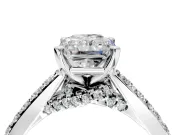 Solitaire Engagement Ring Setting for Radiant Cut Center with Crossover Accents and Prong Head in Platinum