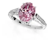 Cathedral Engagement Ring Setting for Fancy Pink Oval Center with Antique-Style Pave Band and Prong Head in Platinum
