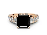 Solitaire Engagement Ring Setting for Fancy Black Asscher Cut Center with Graduated Shared Prongs and Prong Head in Rose Gold