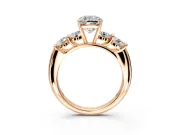 5 Stone Engagement Ring Setting for Cushion Cut Center with Graduated Accents and Prong Head in Rose Gold