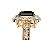 Halo Engagement Ring Setting for Fancy Black Asscher Cut Center with Milgrain Channel Band and Prong Head in Yellow Gold