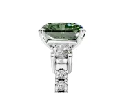 3 Stone Engagement Ring Setting for Fancy Green Radiant Cut Center with Round Cut Side Accents and Prong Head in White Gold