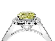 Halo Engagement Ring Setting for Fancy Yellow Cushion Cut Center with Raised Halo, Pave Band and Prong Head in Sterling Silver