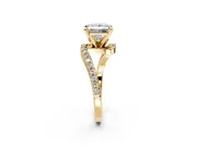 Solitaire Engagement Ring Setting for Princess Cut Center with Pave Bypass Swirl Band and Prong Head in Yellow Gold