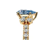 Paired Accent Engagement Ring Setting for Fancy Blue Pear-Shaped Center with Pave Band and Prong Head in Yellow Gold