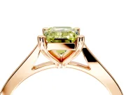 Solitaire Engagement Ring Setting for Fancy Yellow Emerald Cut Center with Tapered Shoulders and Prong Head in Rose Gold