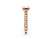 Solitaire Engagement Ring Setting for Fancy Pink Asscher Cut Center with Engraved Pave Band and Prong Head in Rose Gold