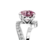 Solitaire Engagement Ring Setting for Fancy Pink Round Cut Center with Pave Bypass Swirl Band and Prong Head in White Gold
