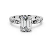 Solitaire Engagement Ring Setting for Emerald Cut Center with XO Engraved Band and Prong Head in Sterling Silver