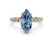 Open Basket Engagement Ring Setting for Fancy Blue Marquise Center with Pave Band and Prong Head in Yellow Gold