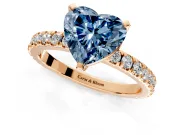Solitaire Engagement Ring Setting for Fancy Blue Heart-Shaped Center with Fine Pave Band and Claw Prong Head in Rose Gold