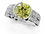 Bezel Engagement Ring Setting for Fancy Yellow Round Cut Center with Wide Channel-Set Band and Bezel Head in Platinum