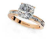 Solitaire Engagement Ring Setting for Cushion Cut Center with Channel Baguette Band and Prong Head in Rose Gold