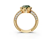 Milgrain Halo Engagement Ring Setting for Fancy Green Heart-Shaped Center with Wide Pave Band and Prong Head in Yellow Gold