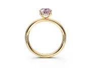 Hidden Halo Engagement Ring Setting for Fancy Pink Oval Center with Thin Rounded Band and Prong Head in Yellow Gold