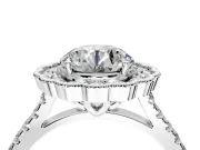 Milgrain Floral Halo Engagement Ring Setting for Round Cut Center with Pave Band and Prong Head in Sterling Silver