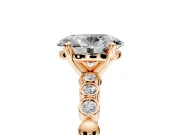 Solitaire Engagement Ring Setting for Oval Center with Bezel-Dot Beaded Band and Prong Head in Rose Gold