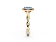 Halo Engagement Ring Setting for Fancy Blue Radiant Cut Center with Pave and Plain Twist Band and Prong Head in Yellow Gold
