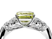 Cluster Engagement Ring Setting for Fancy Yellow Asscher Cut Center with Round Cut Accent Frame and Prong Head in Platinum
