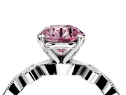Solitaire Engagement Ring Setting for Fancy Pink Round Cut Center with Milgrain Bezel Accents and Prong Head in Platinum