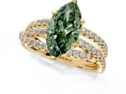 Solitaire Engagement Ring Setting for Fancy Green Marquise Center with Woven 3-Strand Pave Band and Prong Head in Yellow Gold