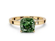 Hidden Halo Engagement Ring Setting for Fancy Green Cushion Cut Center with Wide Flat Plain Band and Prong Head in Yellow Gold