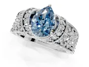 Pave Engagement Ring Setting for Fancy Blue Pear-Shaped Center with Curved Accent Rows, Openwork and Prong Head in Platinum