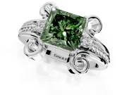 Solitaire Engagement Ring Setting for Fancy Green Princess Cut Center with Twisted Band and Scroll Prong Head in Platinum