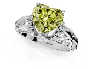 Solitaire Engagement Ring Setting for Fancy Yellow Heart-Shaped Center with Filigree Accent Basket and Prong Head in White Gold