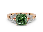 Solitaire Engagement Ring Setting for Fancy Green Cushion Cut Center with Marquise Flower Shoulders and Prong Head in Rose Gold