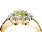 Halo Engagement Ring Setting for Fancy Yellow Cushion Cut Center with Milgrain Channel Band and Prong Head in Yellow Gold