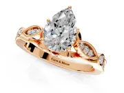 Solitaire Engagement Ring Setting for Pear-Shaped Center with Marquise and Bezel Accents and Prong Head in Rose Gold